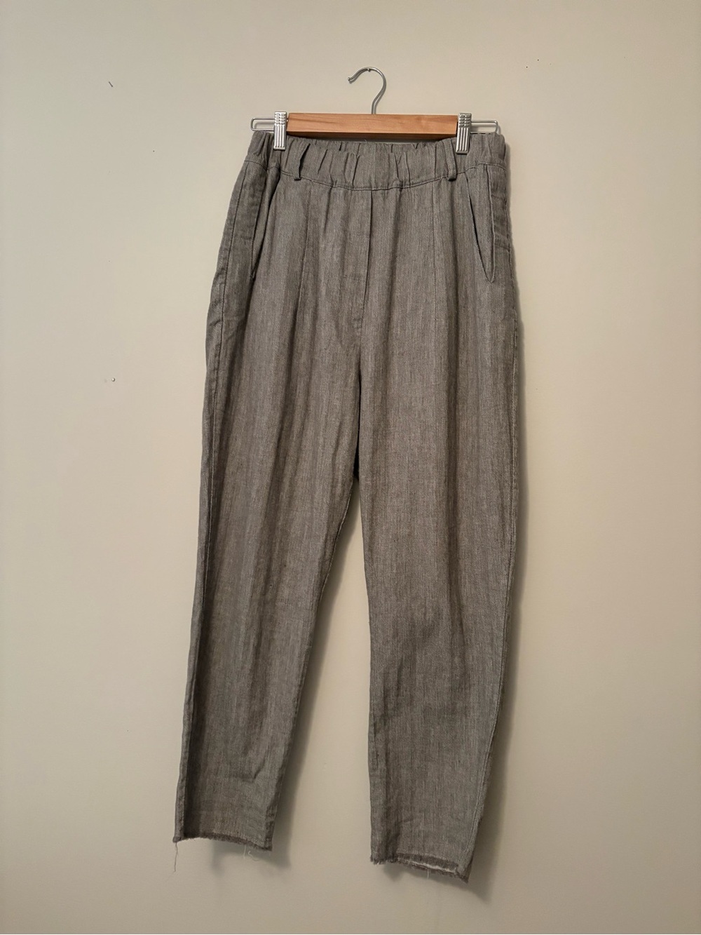 Niña Loca Roma Made in Italy Linen Cotton Herringbone Pleated Pants - Size S